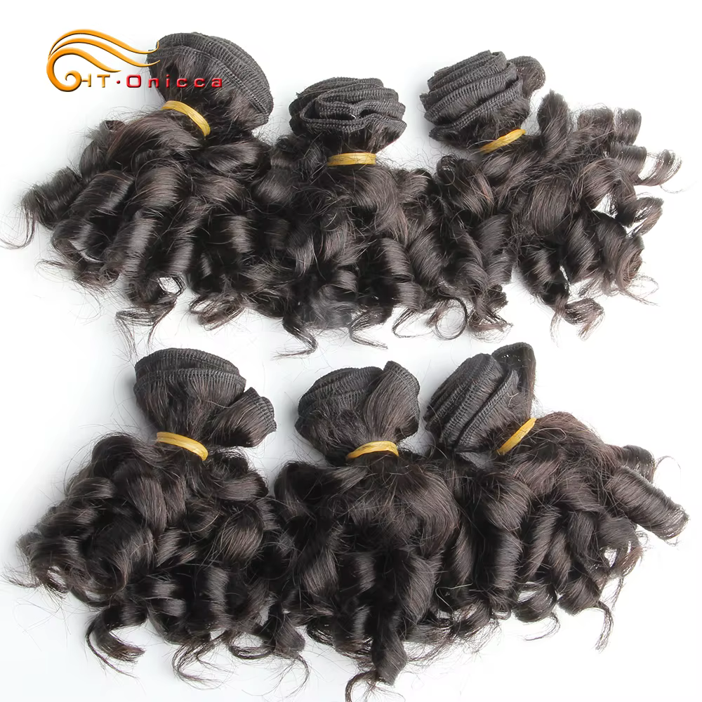 Htonicca-Extensions de Cheveux Brésiliens Naturels Courts Bouclés, Tissage en Lot, Ombré, 8 Pouces,