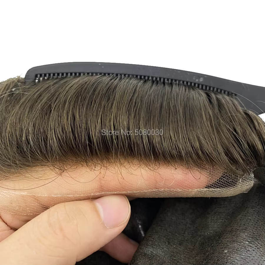 Base de peau de toupet en dentelle BIO bon marché avec dentelle suisse devant pour hommes en stock