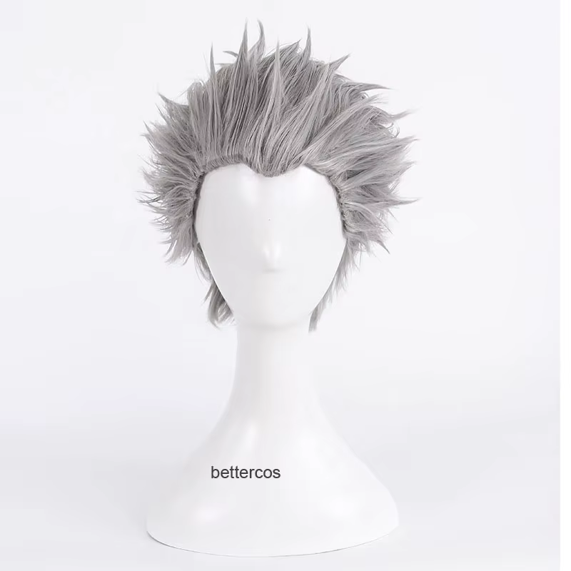 Perruque de Cosplay Vergil, cheveux synthétiques courts gris argenté, résistants à la chaleur + bonn