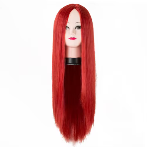 Perruque rouge synthétique longue et lisse, ligne de raie au milieu, Fiber résistante à la chaleur, 