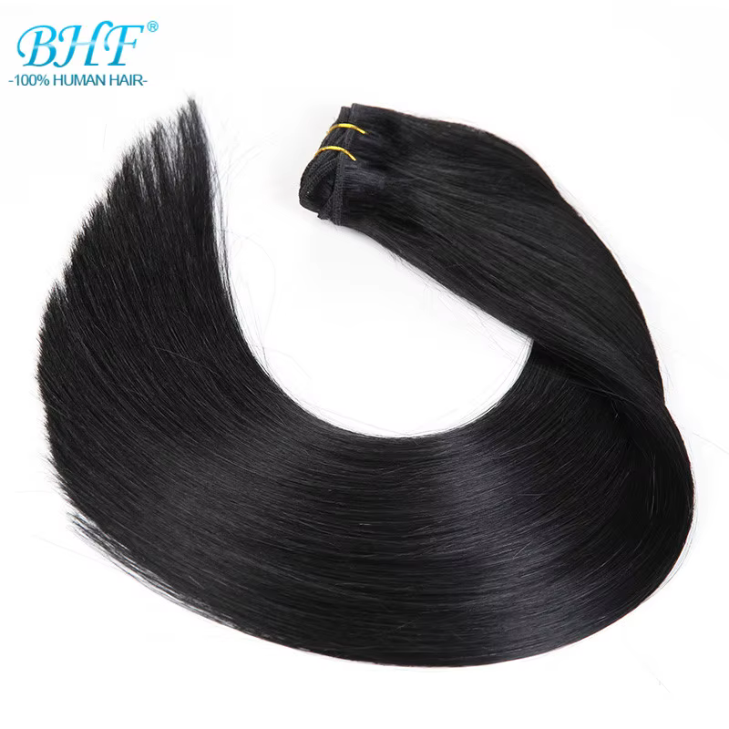 BHF-Bundles de cheveux humains raides en surbrillance, extensions de cheveux bruns brésiliens, trame