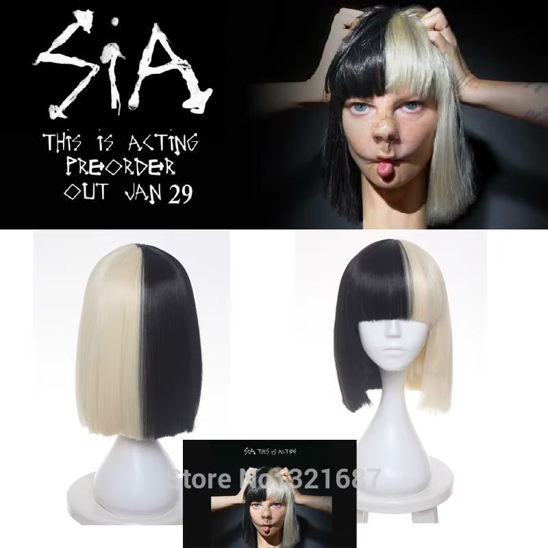 Perruque de Cosplay de Haute Qualité, Sia Alive This Is Agit, Moitié Noire et Blonde, Courte et Droi