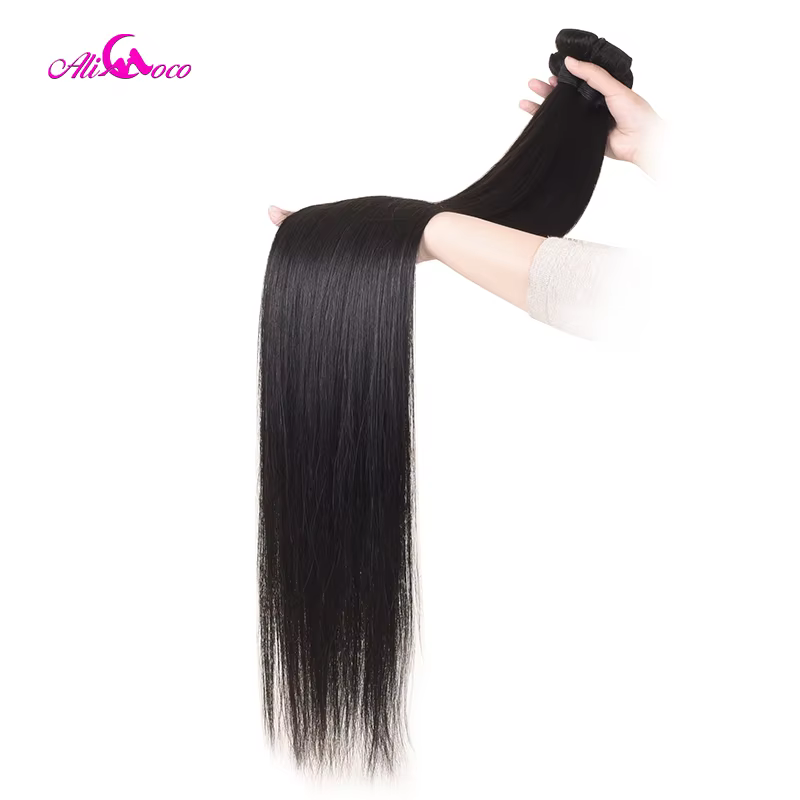 Mèches brésiliennes Remy naturelles lisses,-Ali Coco, 28, 30, 40 pouces, avec Lace Closure, 5x5