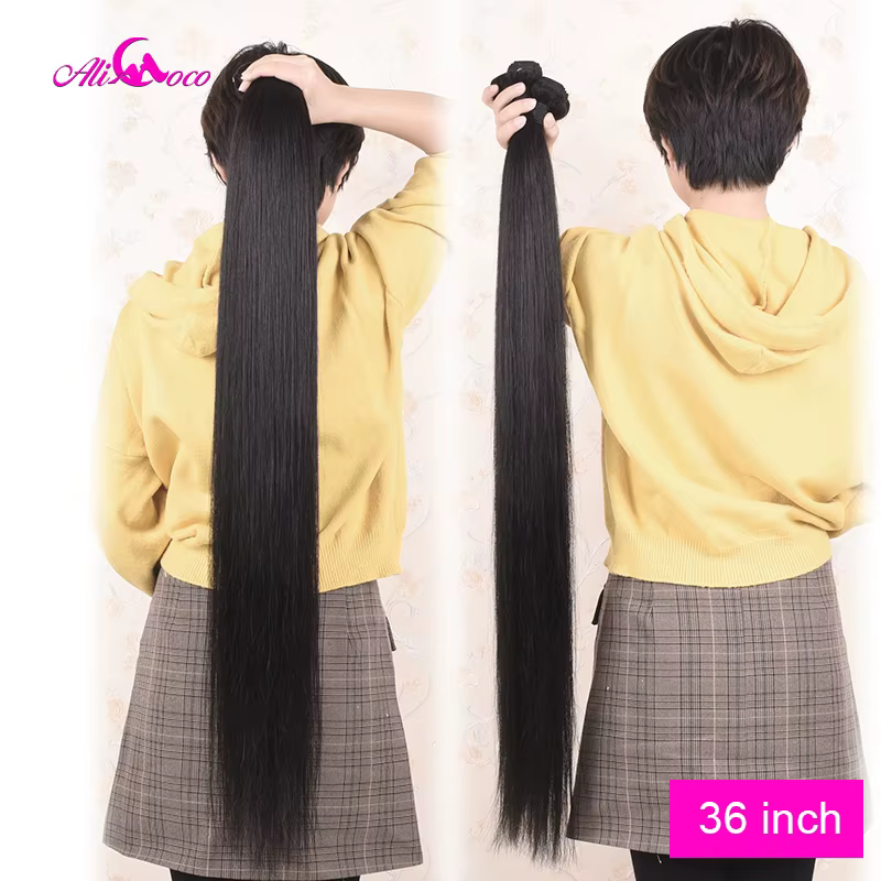 Mèches brésiliennes Remy naturelles lisses,-Ali Coco, 28, 30, 40 pouces, avec Lace Closure, 5x5