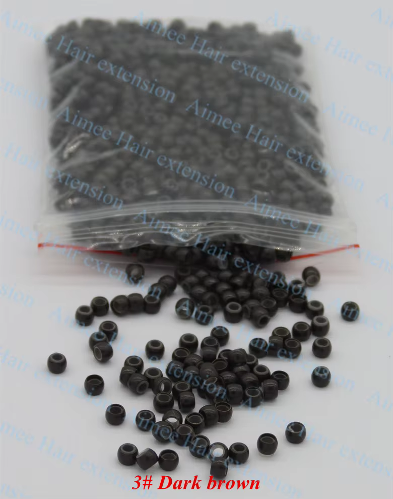 1000 pièces/lot 3 #   Anneaux nano en silicone brun foncé pour extensions de cheveux, micro-anneaux 