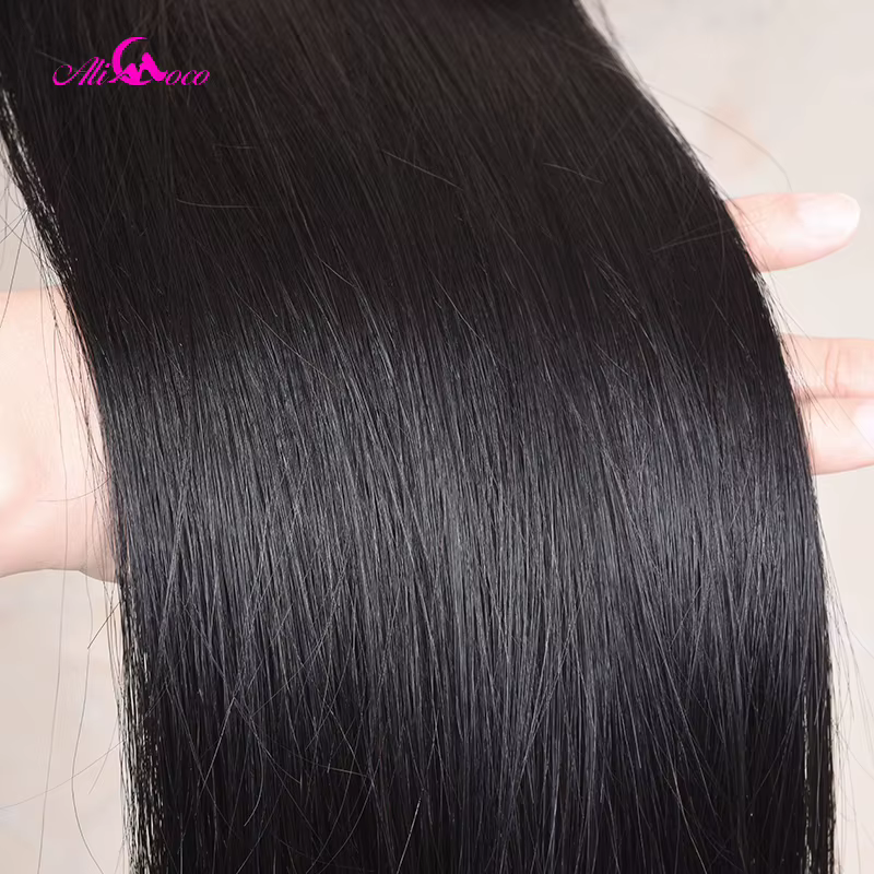 Mèches brésiliennes Remy naturelles lisses,-Ali Coco, 28, 30, 40 pouces, avec Lace Closure, 5x5
