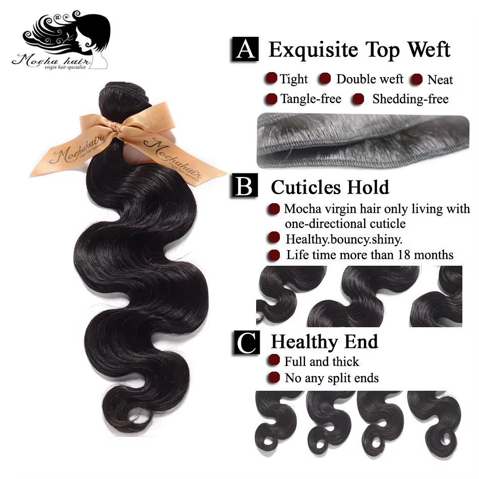 MOCHA Hair10A cheveux vierges brésiliens vague de corps 3 Bundles16 "-26" 100% Extension de cheveux