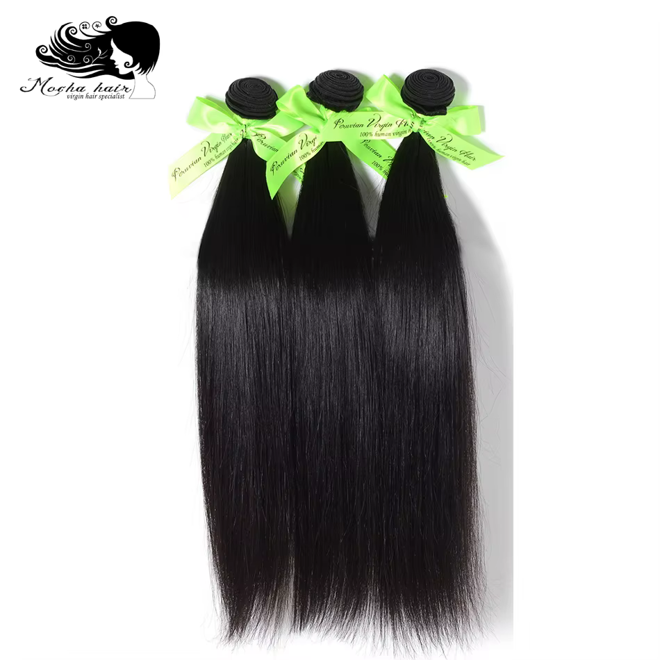 Tissage en lot péruvien naturel vierge avec Lace Closure – MOCHA Hair, cheveux lisses, 10A, 4x4 ou 1