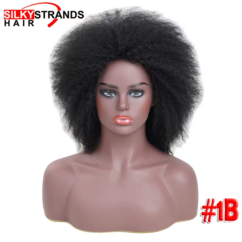 Perruque de Cosplay synthétique Yaki, Afro, crépus bouclés, pour femmes, mèches soyeuses, perruque a
