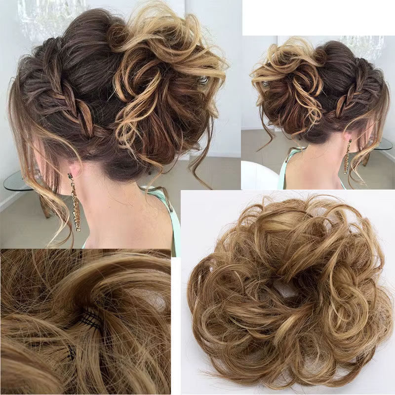 S-noilite bande élastique synthétique avec cheveux bouclés Chignon cheveux femmes cordon queue de ch