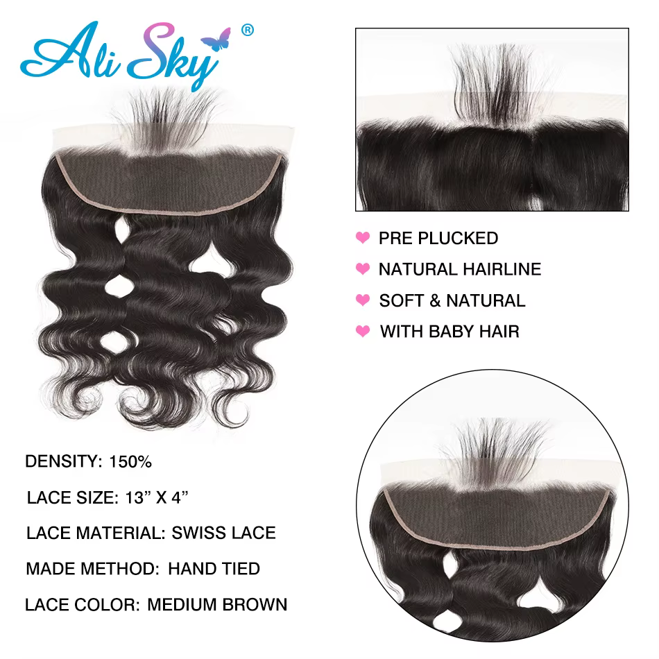 Cheveux Humains Ondulés Body Wave, 3 Bundles avec Closure en Dentelle Transparente 4x4 5x5, Frontal