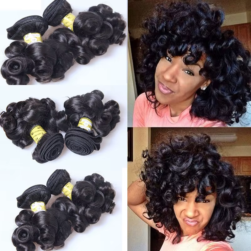 LUFFYHAIR-Mèches Brésiliennes Naturelles Remy, Cheveux Courts Bouclés, 100% Naturels, Extension Capi