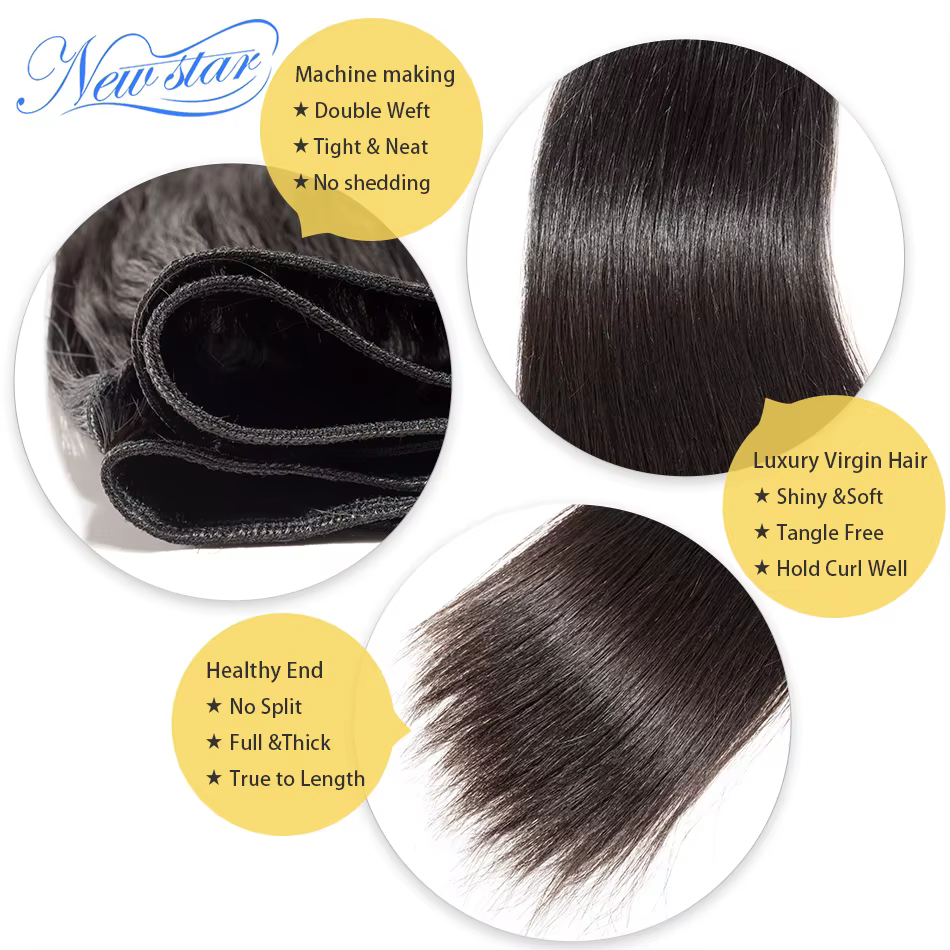 New Star-Bundles de trame de cheveux humains bruts non transformés, cheveux raides péruviens 11A, ti