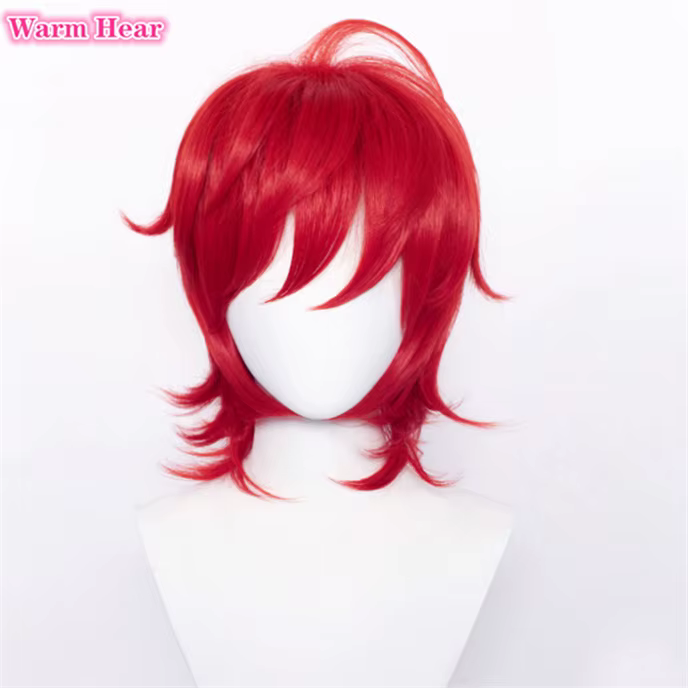 Perruque cosplay rouge courte avec lunettes, info-chan, YPanama e Info Chan, perruques de cosplay de