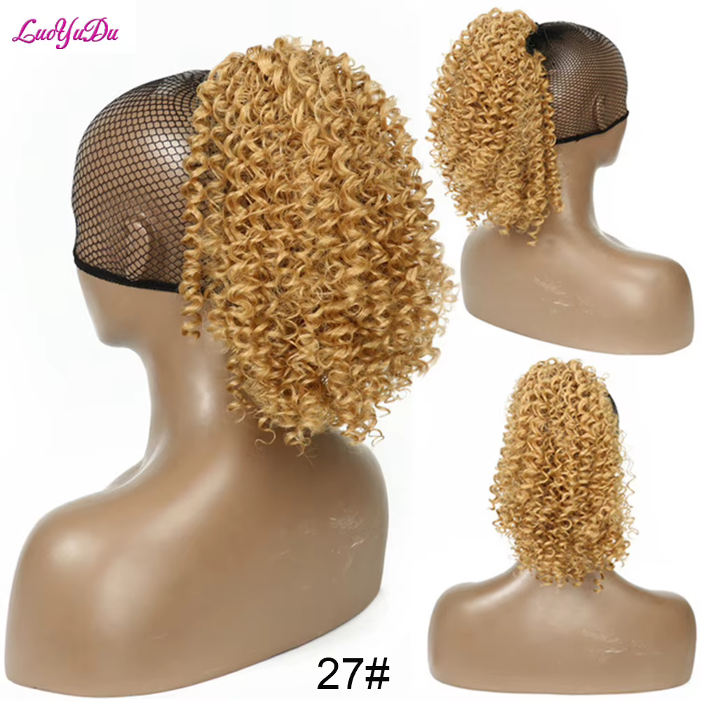 Afro Kinky Curly Ponytail Hair Extensions Trawstring Afro Short Puff Chignon Synthetic Puff Clip dan