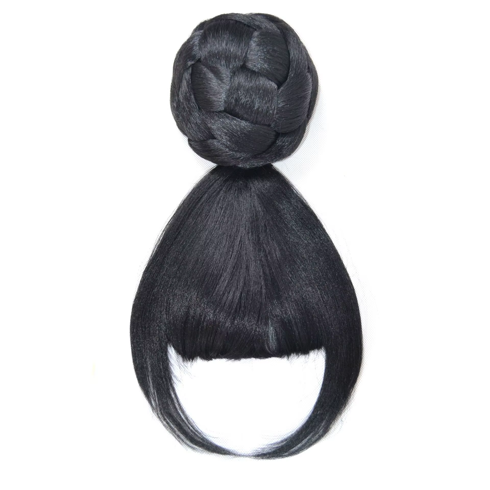 Jeedou Chignon postiche synthétique pince sur Chignon avec frange sphérique Updo couleur noire natur