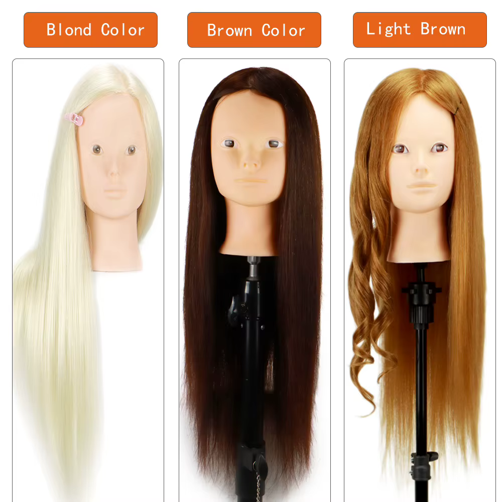 Tête de poupée colorée avec 85% cheveux humains mélangés de 60cm pour coiffeurs tête de Mannequin co
