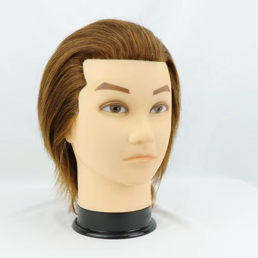 100% mâle réel cheveux humains Mannequin pratique formation tête avec barbe pour couper coiffure Man