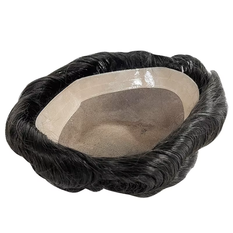 Hommes toupet Fine Mono NPU humain naturel postiche vague droite perruques de cheveux humains 25mm C