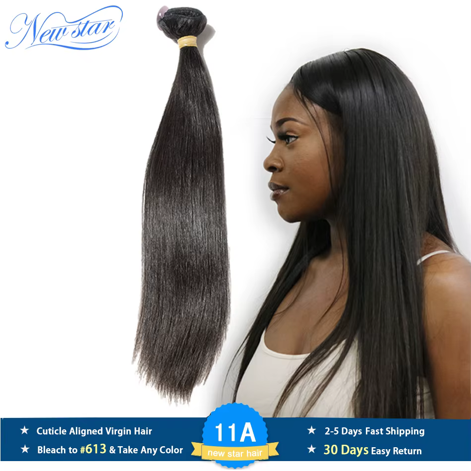 New Star-Bundles de trame de cheveux humains bruts non transformés, cheveux raides péruviens 11A, ti