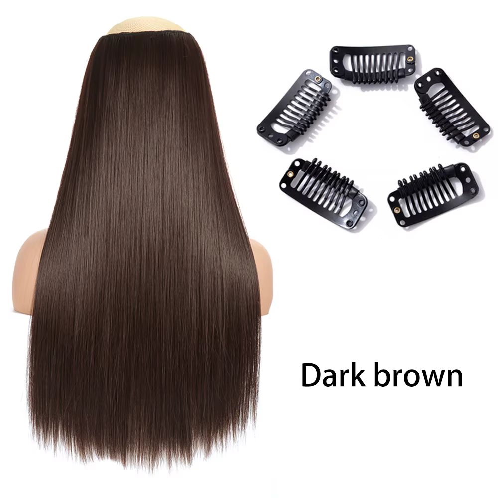 Extension capillaire synthétique longue et lisse à Clip, 5 Clips, faux cheveux blonds, bruns et noir