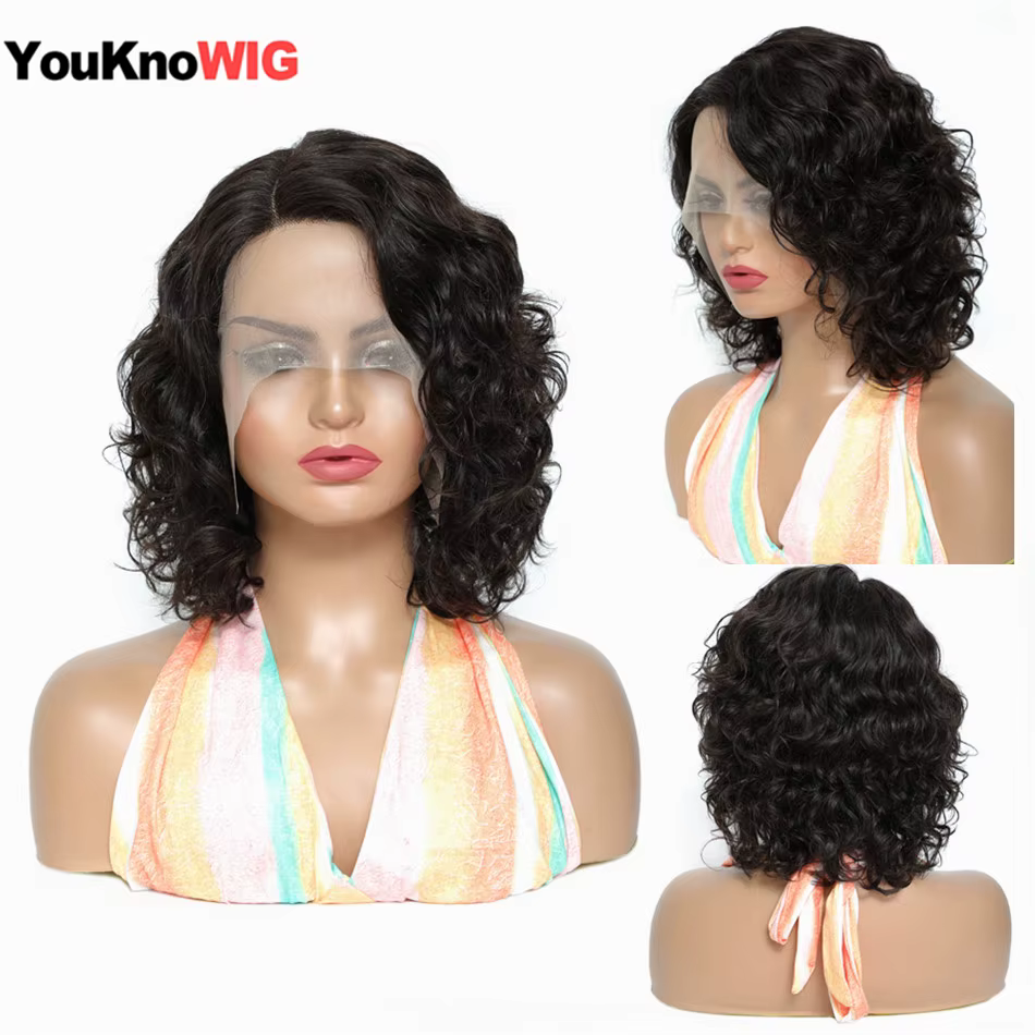 Perruque Lace Front Wig Body Wave brésilienne Remy naturelle, cheveux courts, 13x1 HD, pour femmes
