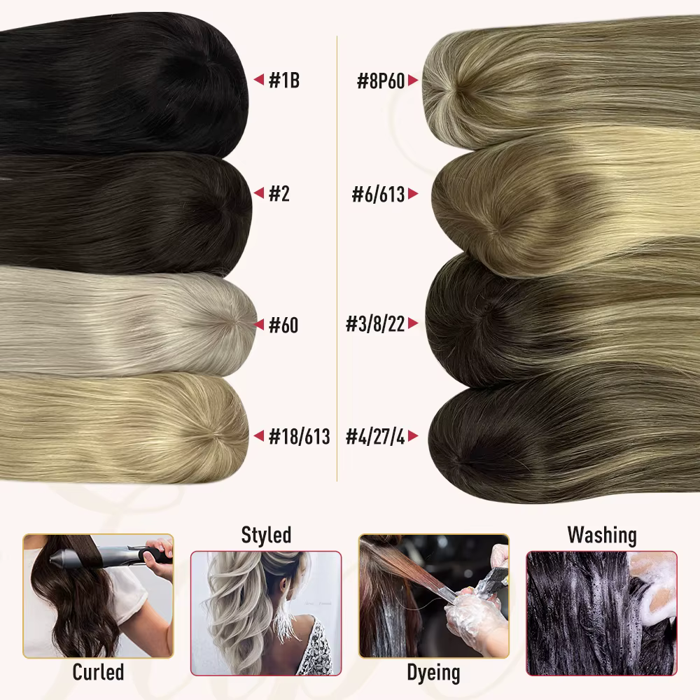 Moresoo cheveux humains droits Toppers Machine Remy cheveux pièce pince pour femmes Topper pour la b