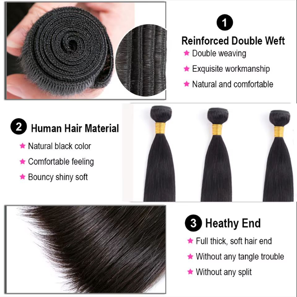 28 30 32 pouces os droit Extensions de cheveux humains paquets brésiliens 100% vierge cheveux humain