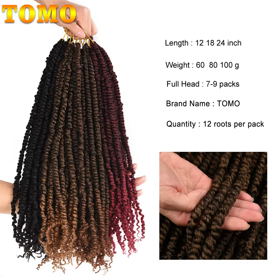 TOMO Passion torsion Crochet cheveux 12 18 24 "pré-bouclé synthétique Crochet tresses Extensions de