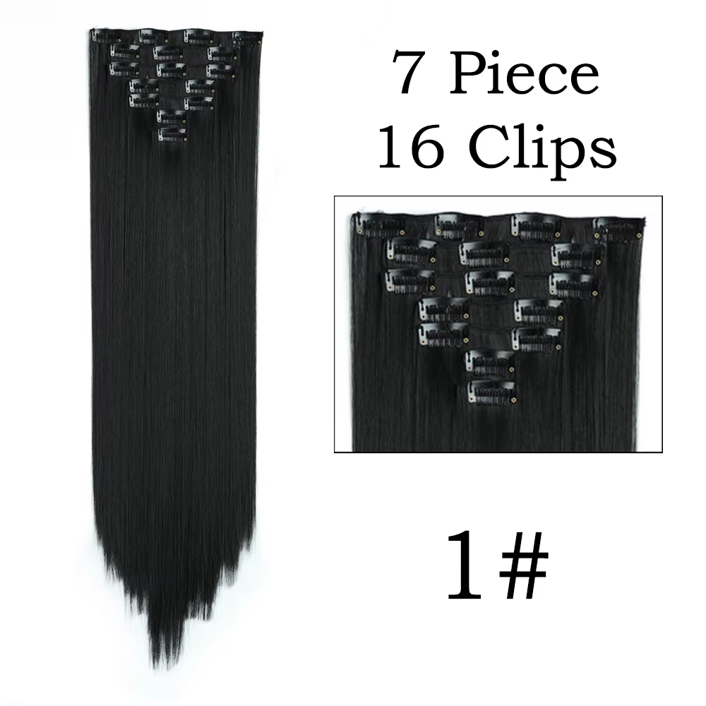 Extensions de Cheveux Synthétiques Longs et Lisses, Postiches Blondes Noires, Degré de Chaleur, Faux