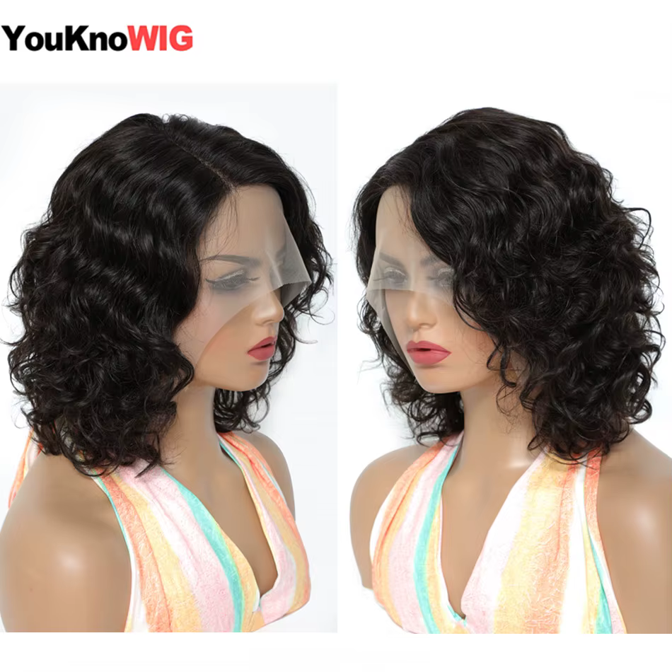 Perruque Lace Front Wig Body Wave brésilienne Remy naturelle, cheveux courts, 13x1 HD, pour femmes