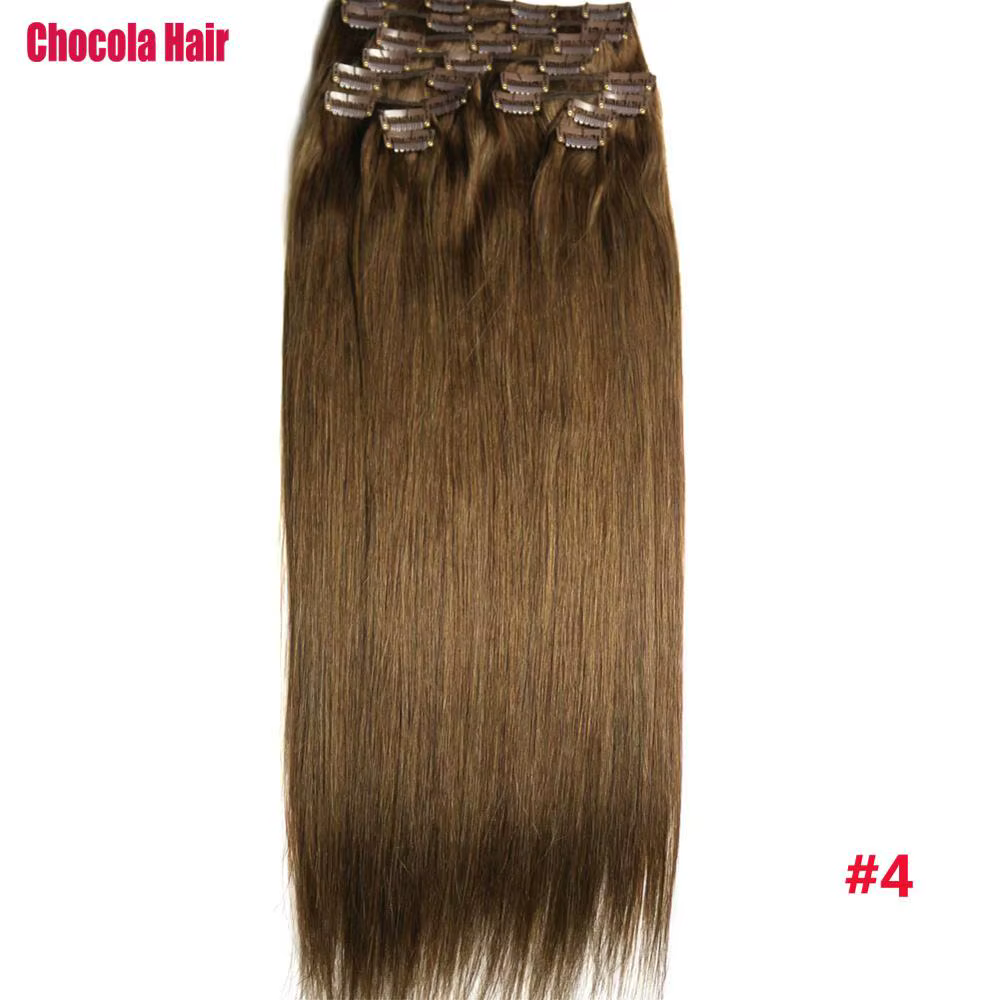 Chocola Clip en 100% Extensions de cheveux humains brésiliens Remy pleine tête 16 "-28" 12 pièces en