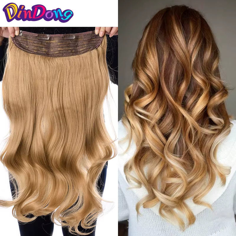 DinDong Clips dans les extensions de cheveux 32 pouces synthétiques ondulés 210G Premium cheveux rés