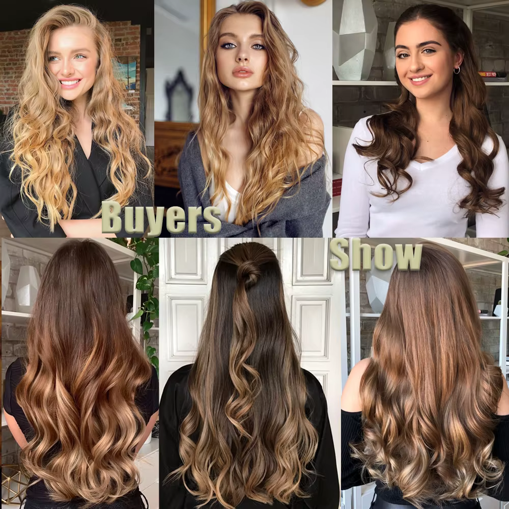 NICESY 16Clips synthétiques 24 pouces longs cheveux bouclés postiche résistant à la chaleur Extensio