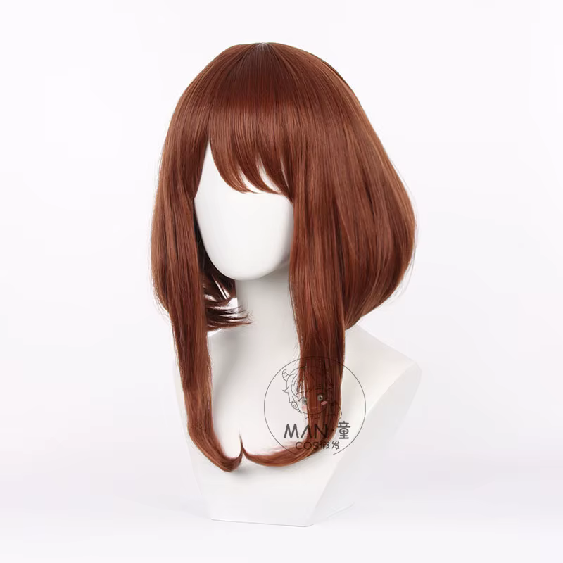 Perruque de cosplay My Hero Academy Uraraka Ochaco, boucle intérieure marron moelleuse, cadeau d'hal