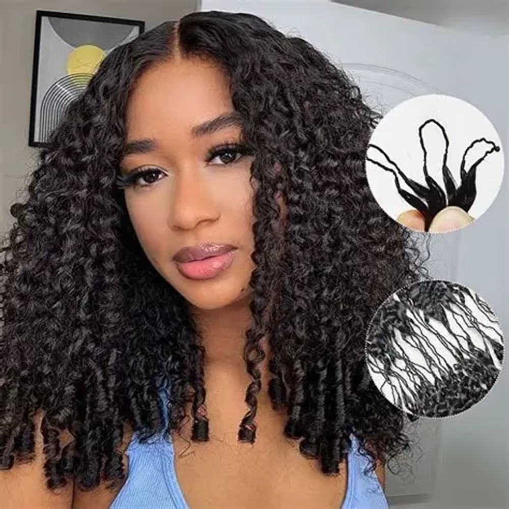 Extensions de cheveux humains au crochet pré-bouclées 60g, bouclées birmanes, en plumes, réutilisabl