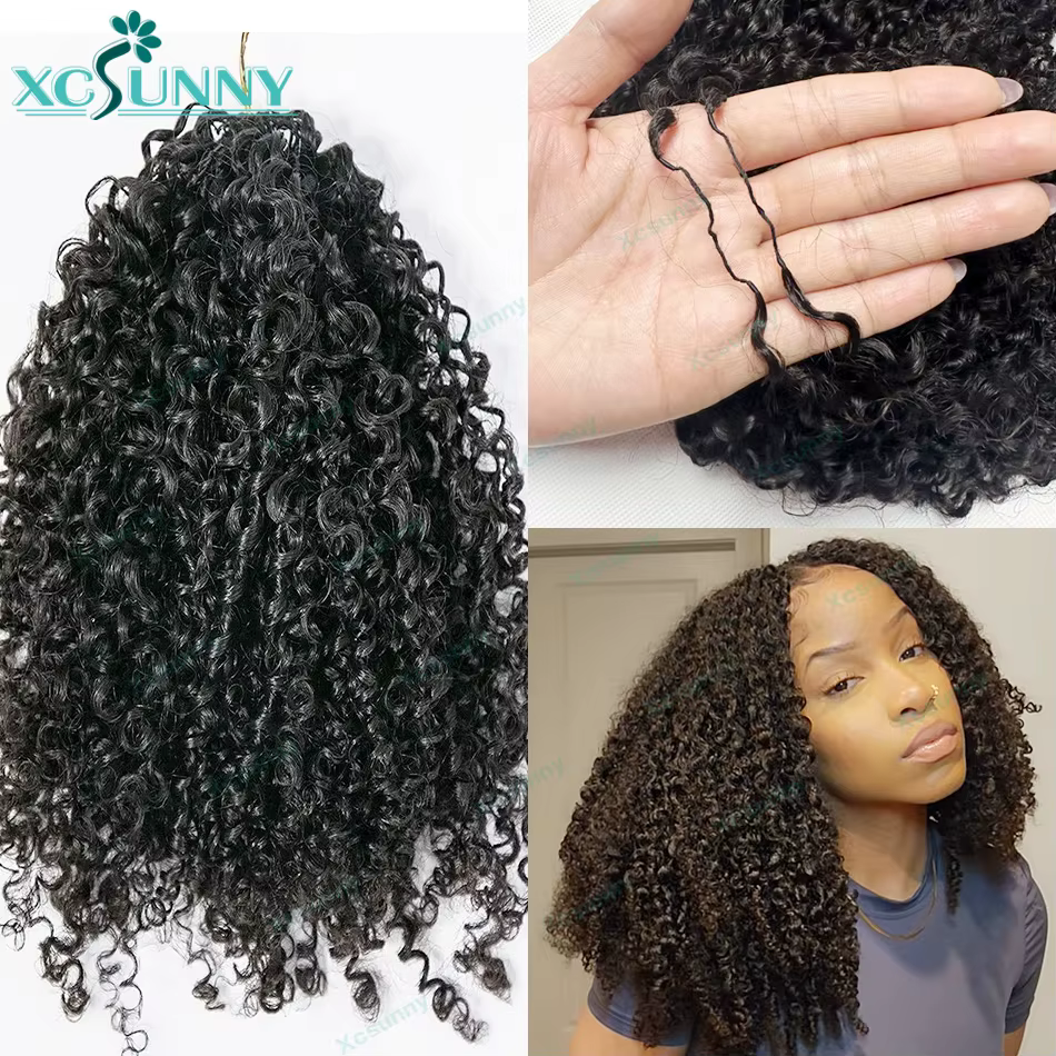 K Inky bouclés Crochet Extensions de cheveux humains Afro crépus pré-séparés sans noeuds Crochet c