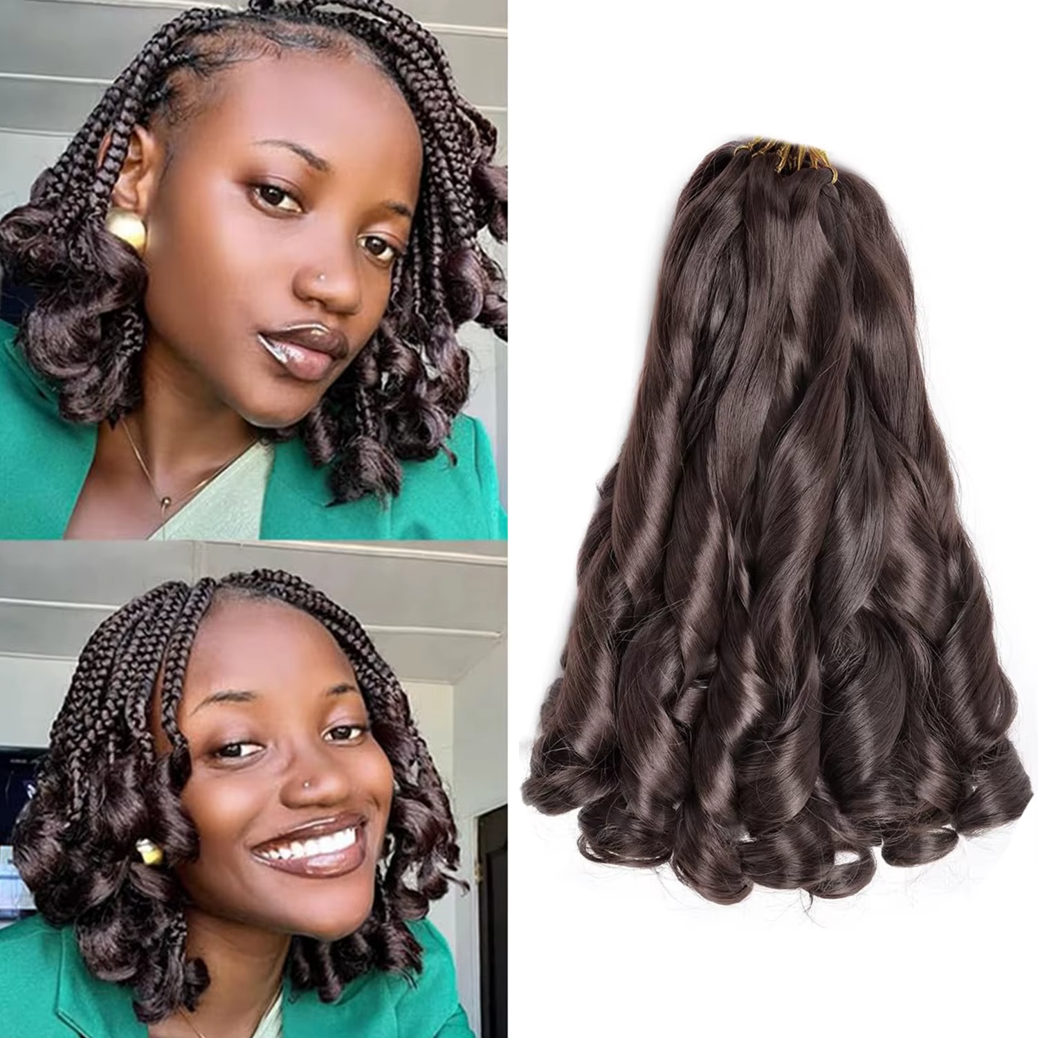 Cheveux tressés bouclés français 12/16/24 pouces, amples et ondulés, 1-7 paquets # Extensions de che