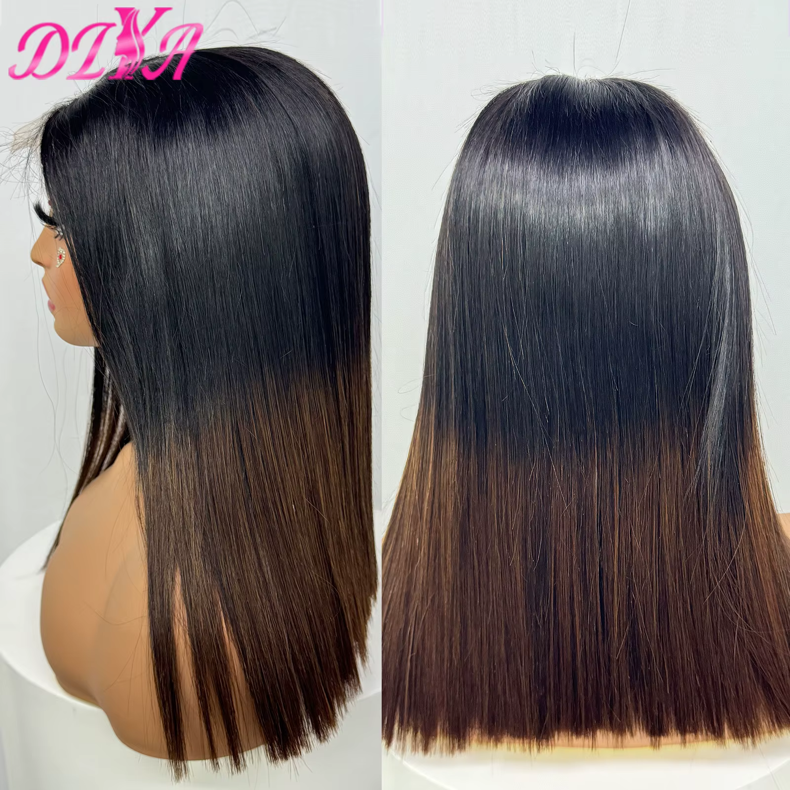 Perruque Lace Closure Wig Naturelle Brésilienne, Cheveux Lisses, Double Proximité, HD, 1BT4, 16A, 2x