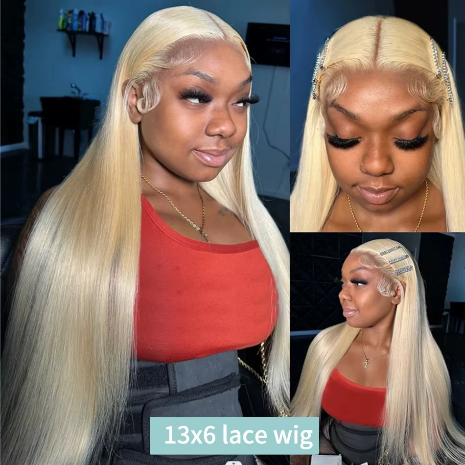 Perruque Lace Frontal Wig brésilienne naturelle, cheveux lisses, blond 613 Hd, 13x6, 13x4, pour femm