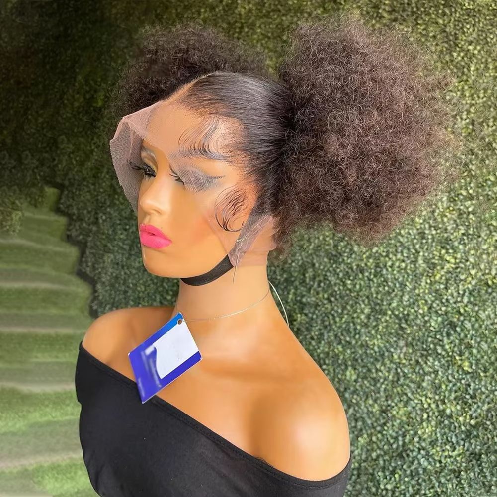 Perruque Lace Front Wig crépue bouclée, 26 pouces, douce et longue, densité 180, noire naturelle, av