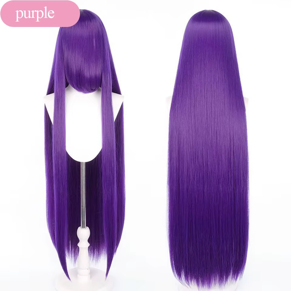    Perruque synthétique longue de 100cm, perruque de Cosplay de couleur pure, jaune, violet, bleu, 