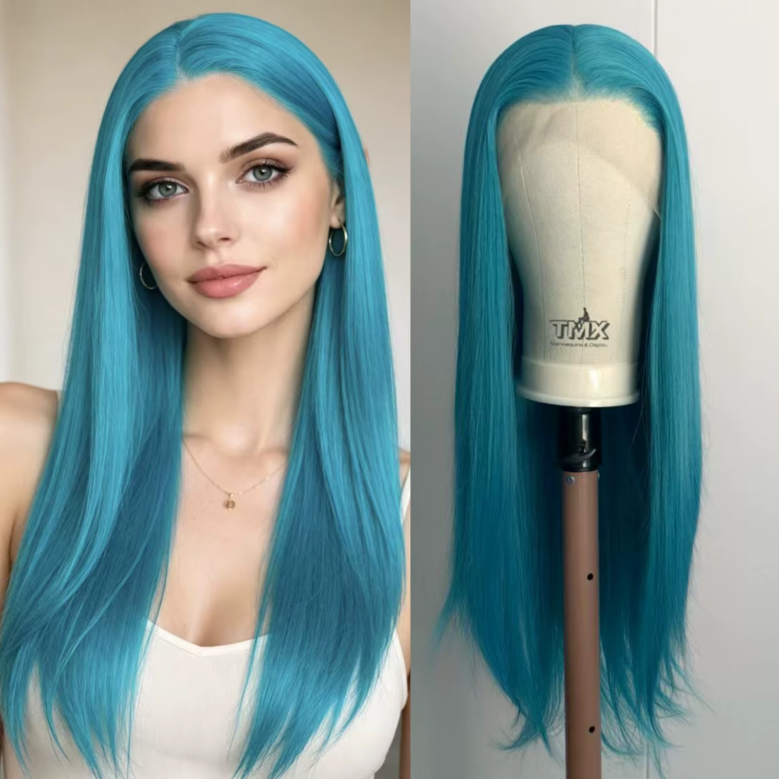 Perruque bleu turquoise vif 13x4, perruque synthétique bleu aqua vibrant avec dentelle frontale pour
