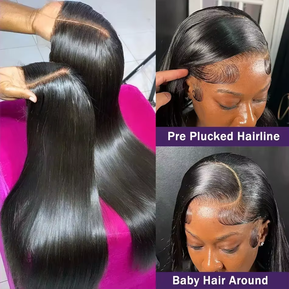 Perruque Lace Frontale 13x6 en Cheveux Humains Bling Hair, Densité 180%, Lisse, avec Baby Hair, Coul