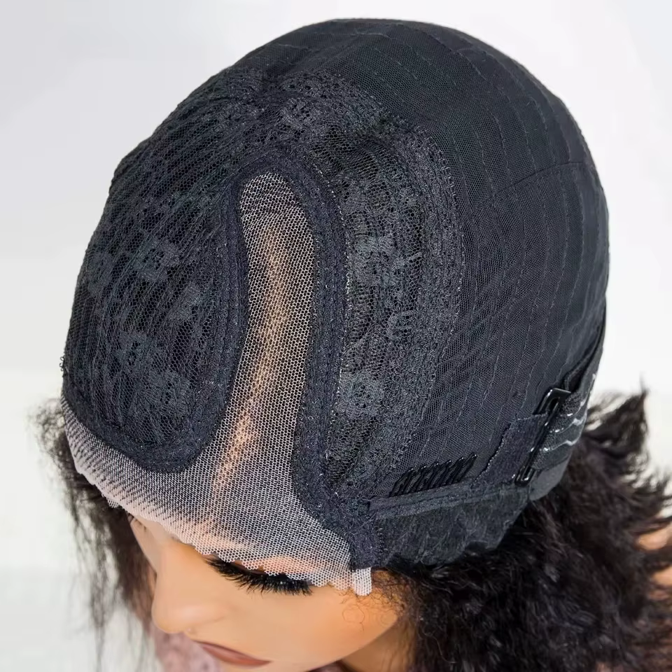 Perruque Lace Wig naturelle sans colle, cheveux crépus lisses, avec raie latérale, 14 pouces, naissa