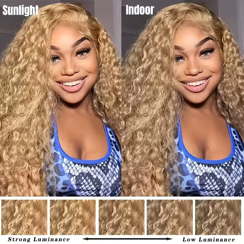 27 # Perruque Cheveux Humains Bouclés Blond Miel 13x6 HD Transparente avec Dentelle Frontale Pré-P