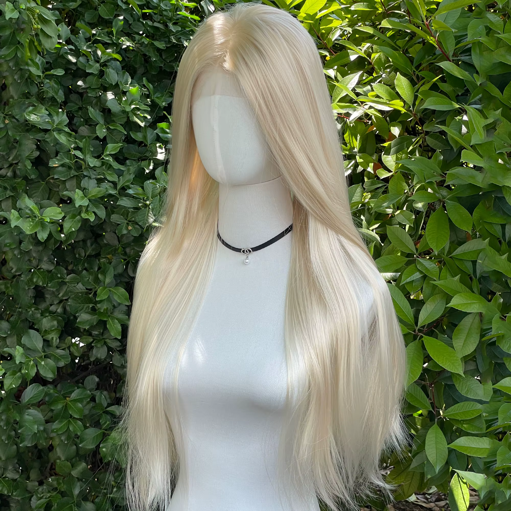 Perruque Lace Front Wig synthétique Blonde claire, 13x4, 26 pouces, longue et lisse, partie libre, d