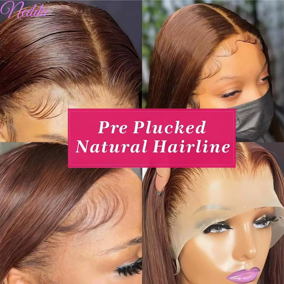Perruques Lace Front 13X6 Marron Chocolat, Cheveux Humains Lisses Comme des Baguettes 13X4, Perruque