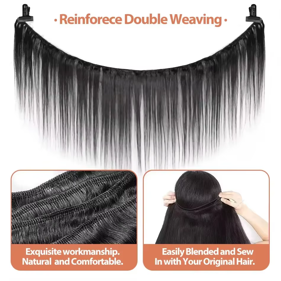 Extensions de cheveux humains brésiliens vierges non traités, lisses comme des baguettes, 28 28 30 p