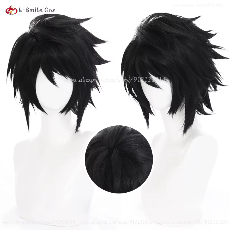 Perruque de Cosplay synthétique courte noire Death L Lawliet, cheveux synthétiques résistants à la c